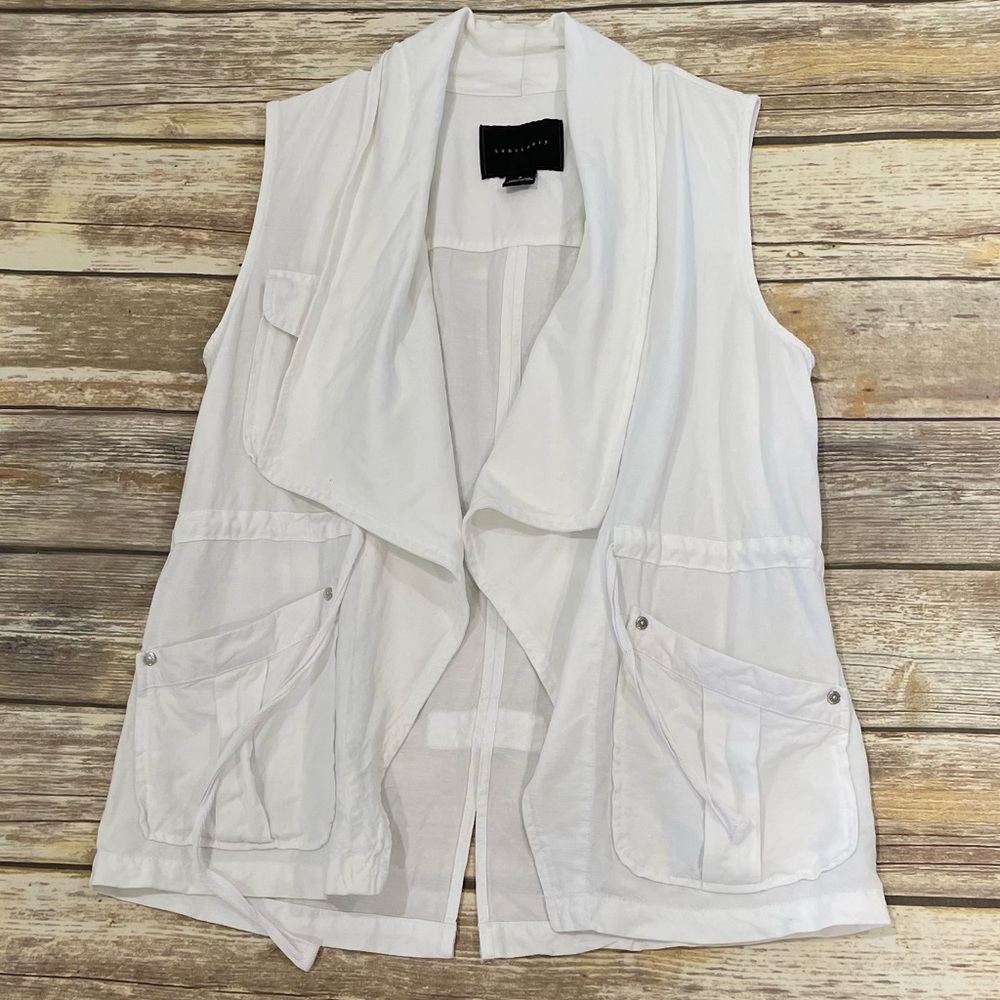 Anthropologie Sanctuary White Linen Blend Open Front Vest - Picture 7 of 14